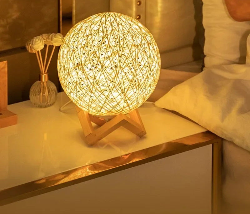 LED Table Lamps Bedroom Study Bedside Solid Wood Desk Lamp Living Room Decoration Ball Floor Lampsmodern Minimalism Rattan Ball