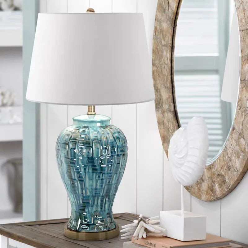 American Ceramic Table Lamps Blue Kiln Changing Color Desk Light for Living Room Bedroom Bedside Lamp Home Decoration Ornaments
