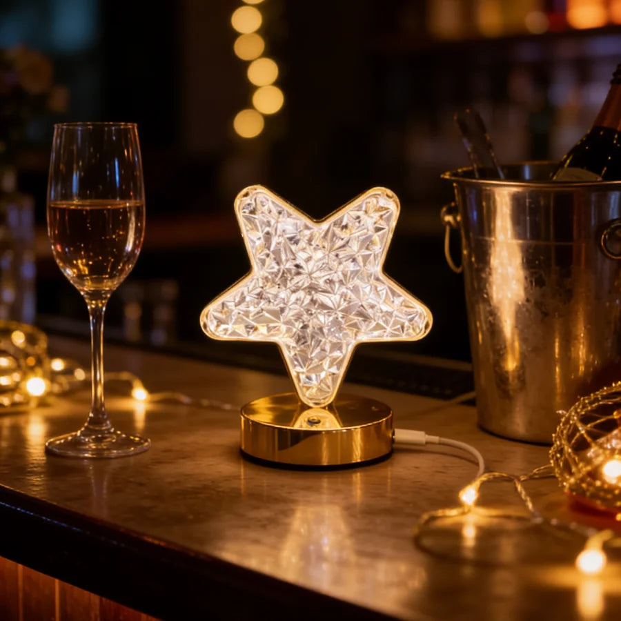 1PC Aesthetic Star Shaped Crystal Lamp | USB Charging Touch Control | Luxury Gold Base Decorative Light for Party & Gift
