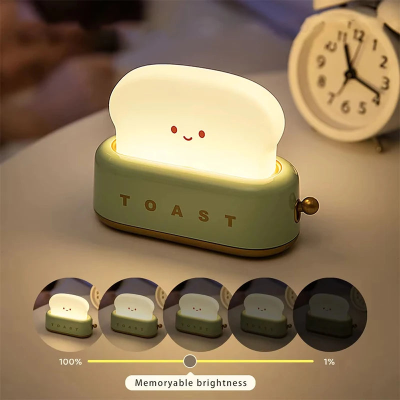 Rechargeable LED Night Light Lamp - Creative Bread Toast Table Decor,Dimmable Bedside Lamp for Baby Kids Bedroom,Nursery,Gift