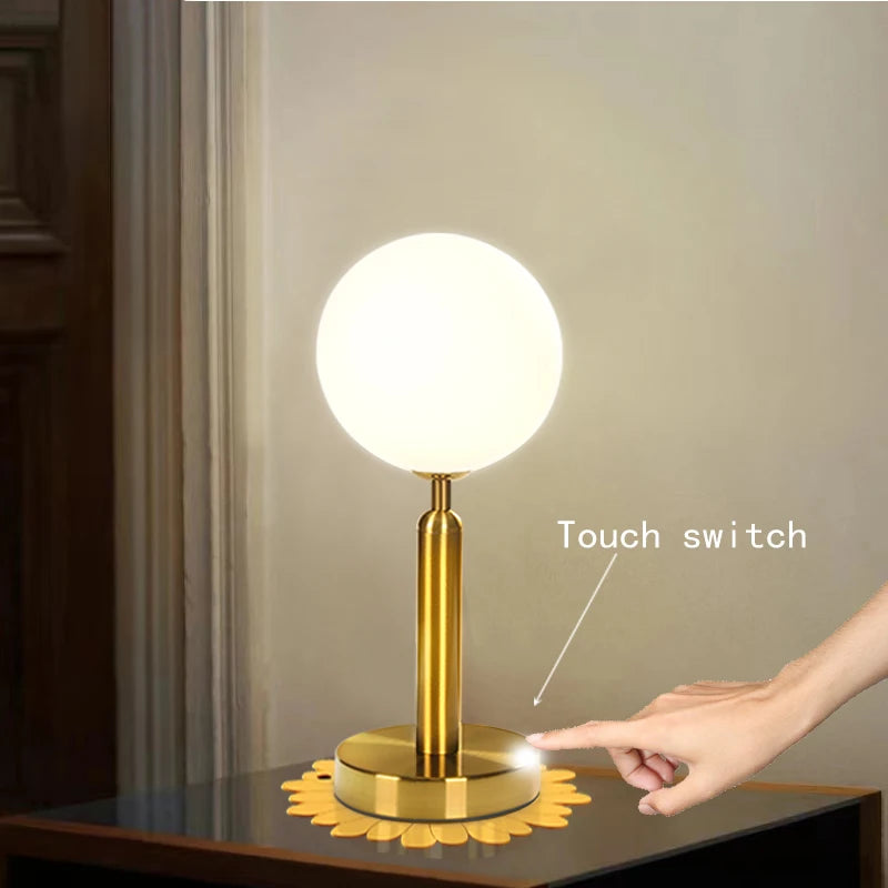 Nordic Glass Ball Desk Lamp with Touch Switch Used for Study Dressing Table Live Broadcast Lighting Bedroom Bedside Table Lamp