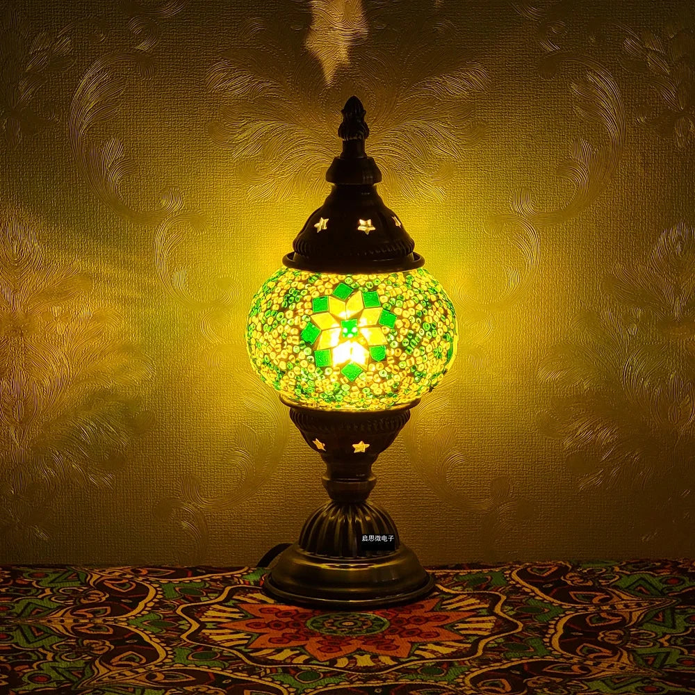 Newest Turkish Mosaic Table Lamp Vintage Art Deco Handcrafted Lamparas De Mesa Ball Glass Romantic Bed Light Led Night Lampe