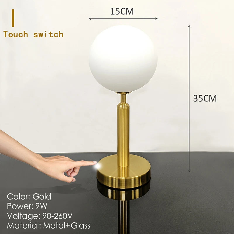 Nordic Glass Ball Desk Lamp with Touch Switch Used for Study Dressing Table Live Broadcast Lighting Bedroom Bedside Table Lamp