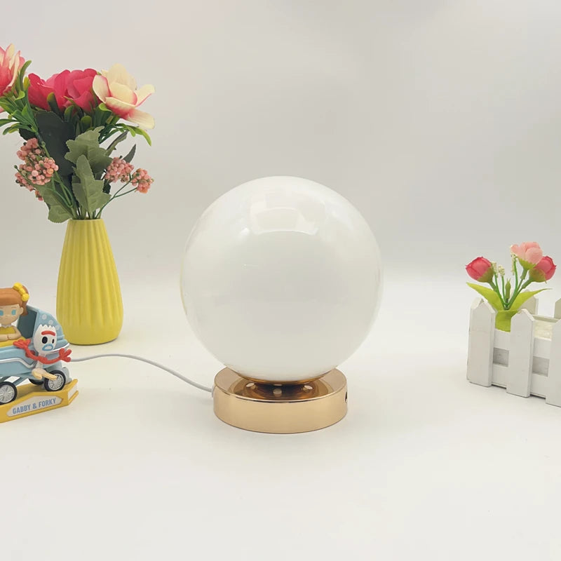 Glass Globe Table Lamp Modern Minimalist Dimmable Rechargeable Ambient Light for Living Room Study Bedroom Bedside Bar