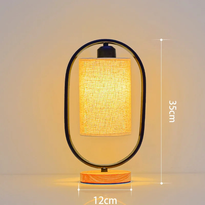 Nordic Desk Lamp Bedroom Simple Personality Creative New Chinese Fabric Bedside Lamp Retro Night Lamp Solid Wood Atmosphere Lamp