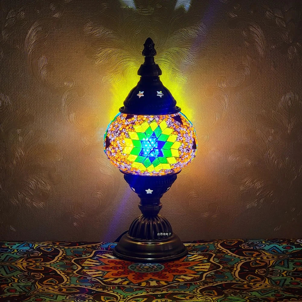 Newest Turkish Mosaic Table Lamp Vintage Art Deco Handcrafted Lamparas De Mesa Ball Glass Romantic Bed Light Led Night Lampe