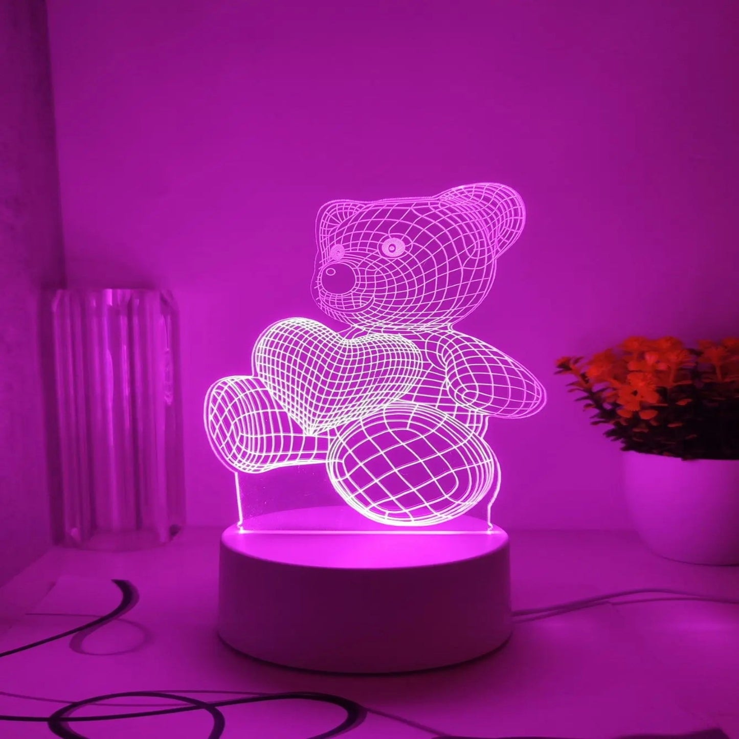 Pink Light Heart Hugging Bear 3D Stereoscopic Night Light Bedroom Room Romantic Decoration Atmosphere Gift Light