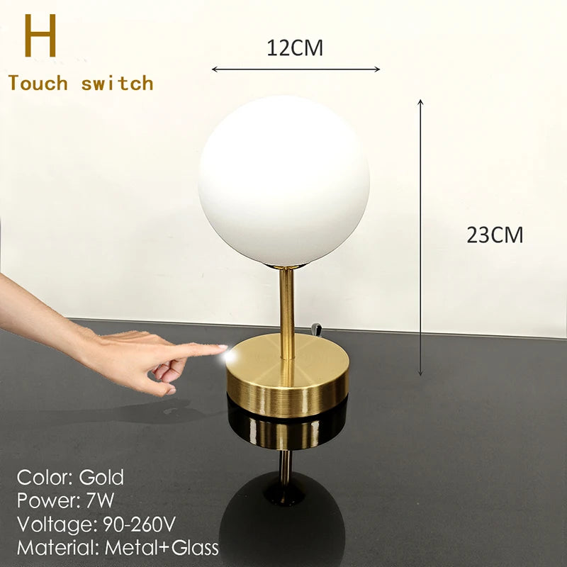 Nordic Glass Ball Desk Lamp with Touch Switch Used for Study Dressing Table Live Broadcast Lighting Bedroom Bedside Table Lamp