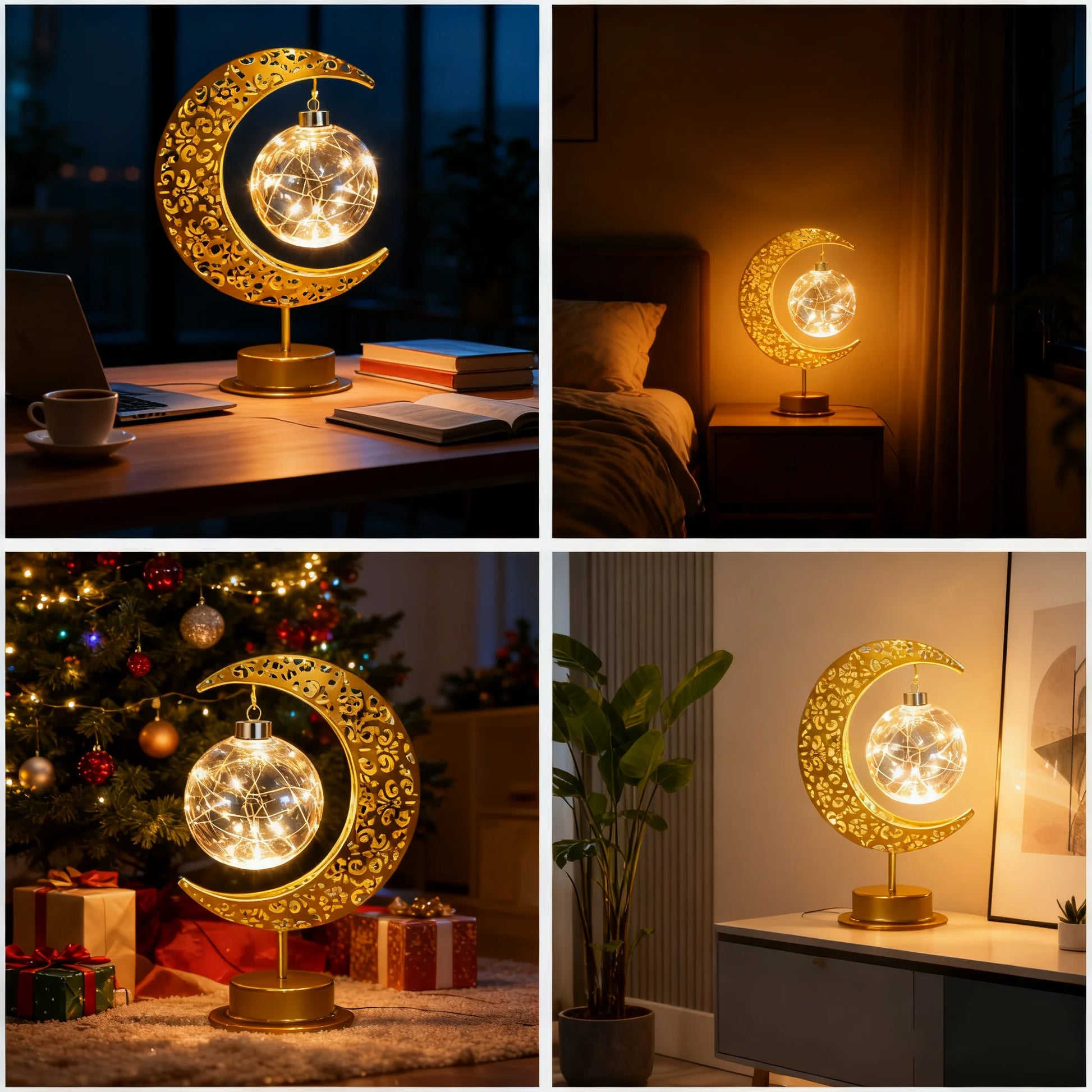 Portable Christmas LED Desk Lamp Vintage Night Light Star Moon Decor Table Lamp Eye Caring Warm Glow Wireless Holiday Decor Gift
