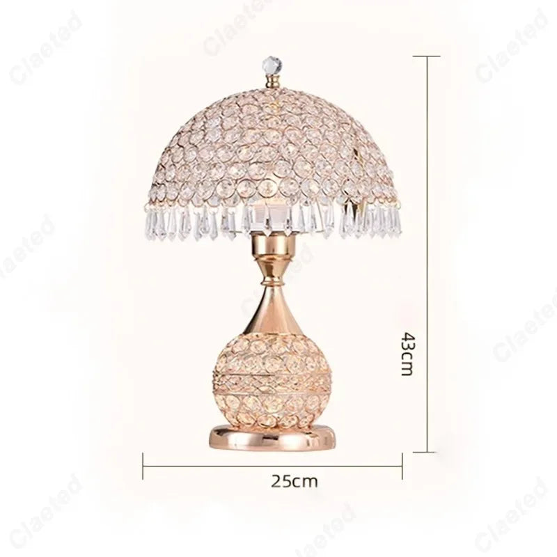 Simple LED Fabric Lampshade Crystal Lamp Body E27 Desk Lamp Bedroom European Home Warm Luxury Romantic Bedside Lamp