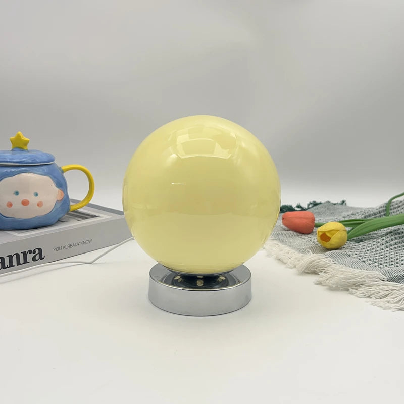 Glass Globe Table Lamp Modern Minimalist Dimmable Rechargeable Ambient Light for Living Room Study Bedroom Bedside Bar