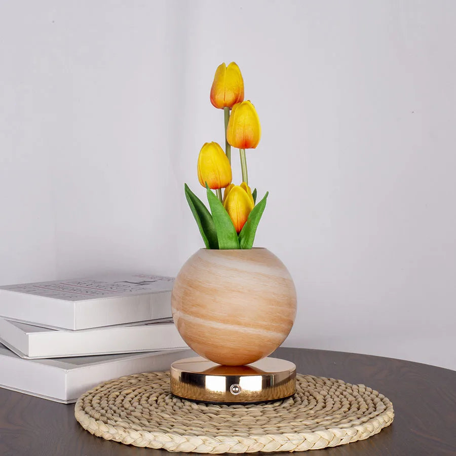 3-Color Touch Dimmable Tulip LED Desk Lamp, USB Rechargeable Artificial Flowers Night Light, Bedside Table Lamp Ornaments Gifts