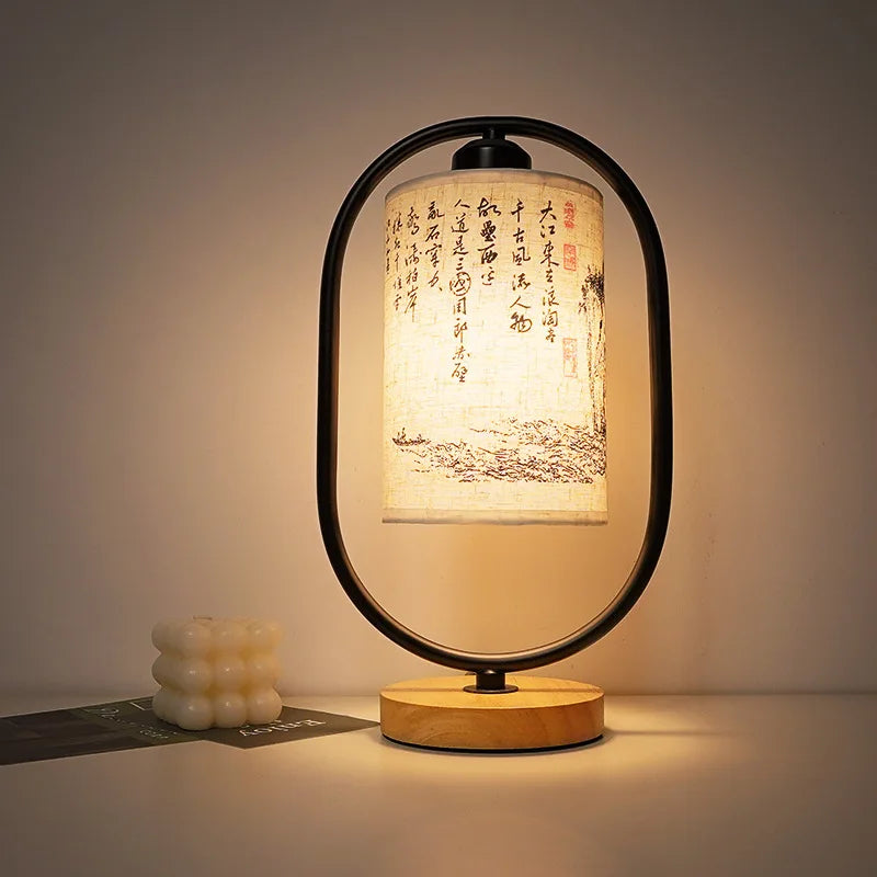 Nordic Desk Lamp Bedroom Simple Personality Creative New Chinese Fabric Bedside Lamp Retro Night Lamp Solid Wood Atmosphere Lamp