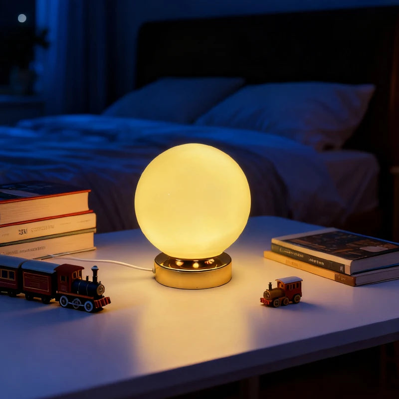 Glass Globe Table Lamp Modern Minimalist Dimmable Rechargeable Ambient Light for Living Room Study Bedroom Bedside Bar