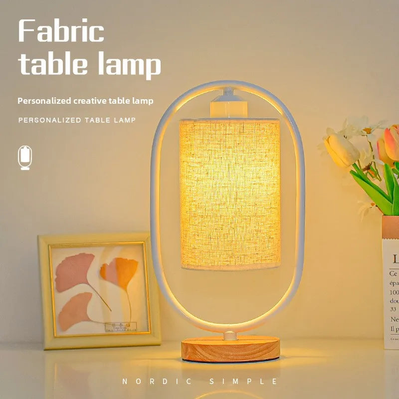 Nordic Desk Lamp Bedroom Simple Personality Creative New Chinese Fabric Bedside Lamp Retro Night Lamp Solid Wood Atmosphere Lamp