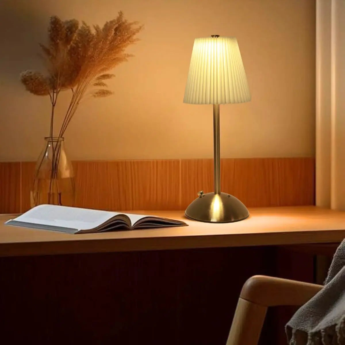 Minimally Pleated Decorative Desk Lamp with Touch Charging Three Color LED Lights for Bedroom and Living Room Decoration