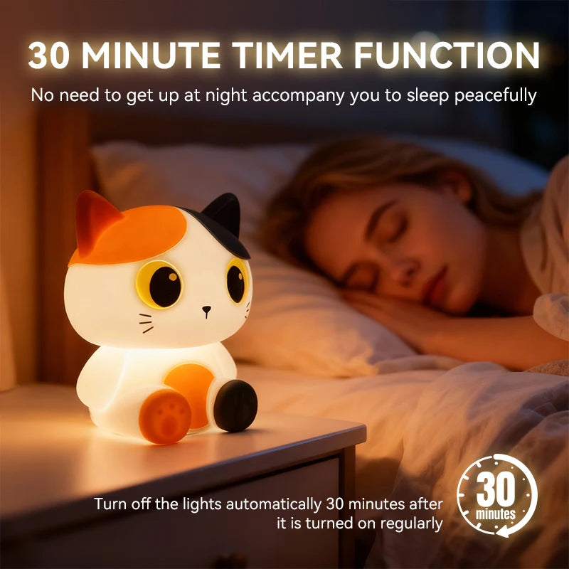 Tricolor Cat Night Light,Chargeable Bedside Lamp,Touch-Control Dimming,Timer Function,Ideal for Home Decor, Perfect Gift Choice