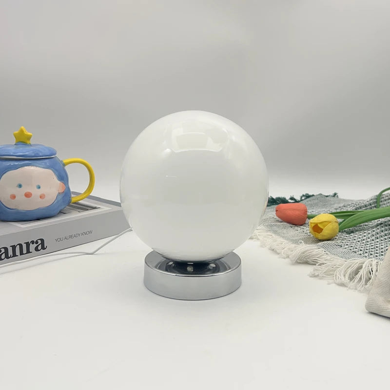 Glass Globe Table Lamp Modern Minimalist Dimmable Rechargeable Ambient Light for Living Room Study Bedroom Bedside Bar