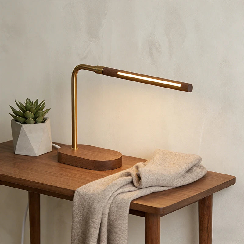Wooden COB Desk Lamp USB Powered Table Lamp with 30° Adjustable Angle Night Light Minimalist Bedside Lamp for Bedroom Home
