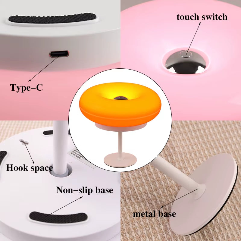 Artistic Creative Design Tall Table Lamp, Donut-Shaped Night Light, Touch Switch, Rechargeable, Three-Color Dimming, Suitable for Study Room, Bedroom, Living Room, Dining Bar, Decorative Lighting.