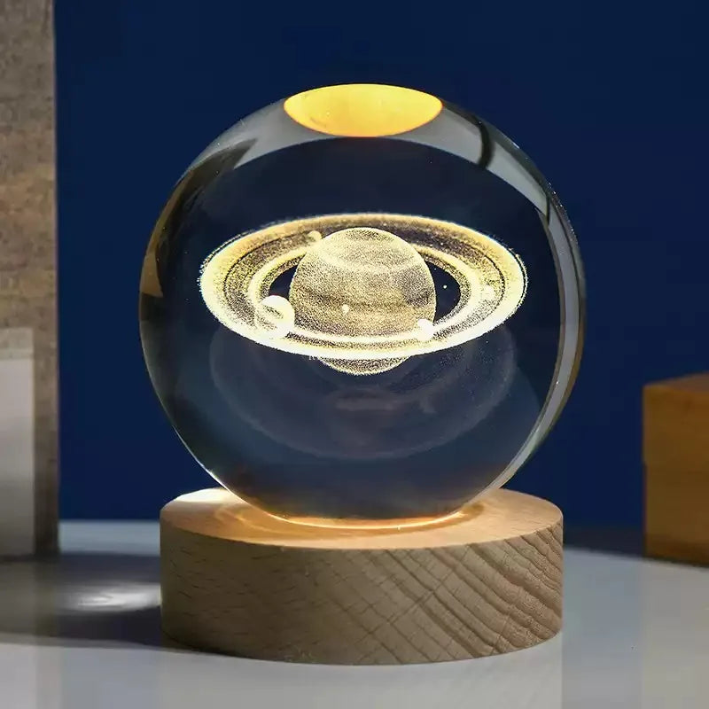 3D Crystal Lights Lamp Glowing Planetary Galaxy Night Light Crystal Ball Night Lights Bedside Light Home Decor Christmas Gift