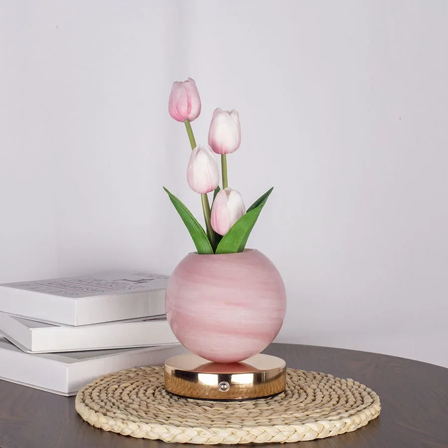 3-Color Touch Dimmable Tulip LED Desk Lamp, USB Rechargeable Artificial Flowers Night Light, Bedside Table Lamp Ornaments Gifts