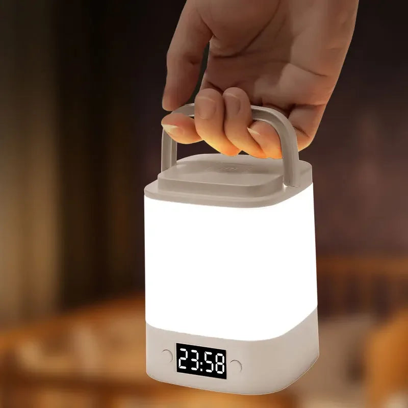 LED Table Lamp with Clock Time Display Desk Book Light Remote Dimmable Reading Lamp for Bedroom Bedside Night Light Rechargeable