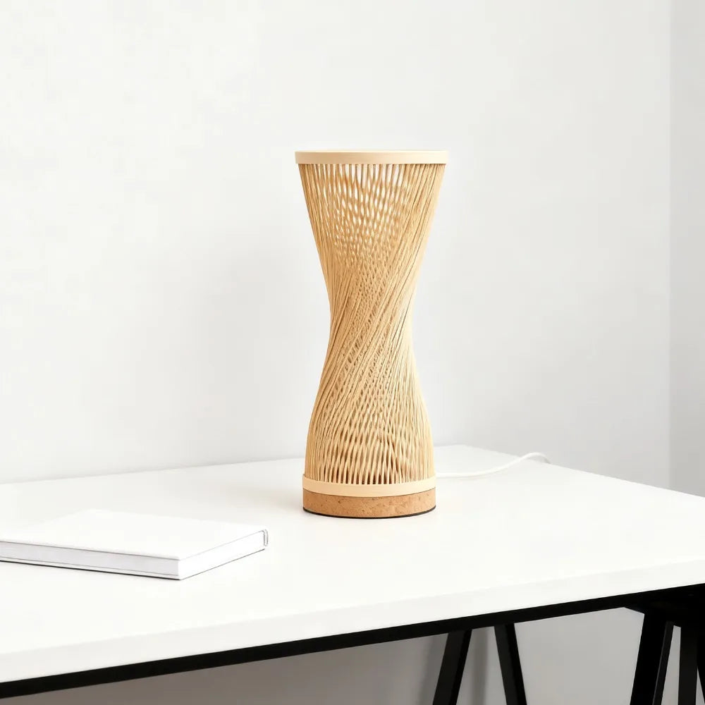 Japanese Style Hand Knitted Weaving Bamboo Table Lamp Bedroom Bedside Lamp Wood Rattan Lampshade Room Home Decor Art Desk Light