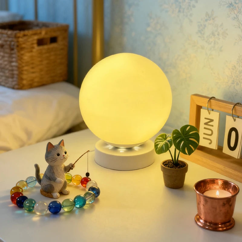 Glass Globe Table Lamp Modern Minimalist Dimmable Rechargeable Ambient Light for Living Room Study Bedroom Bedside Bar