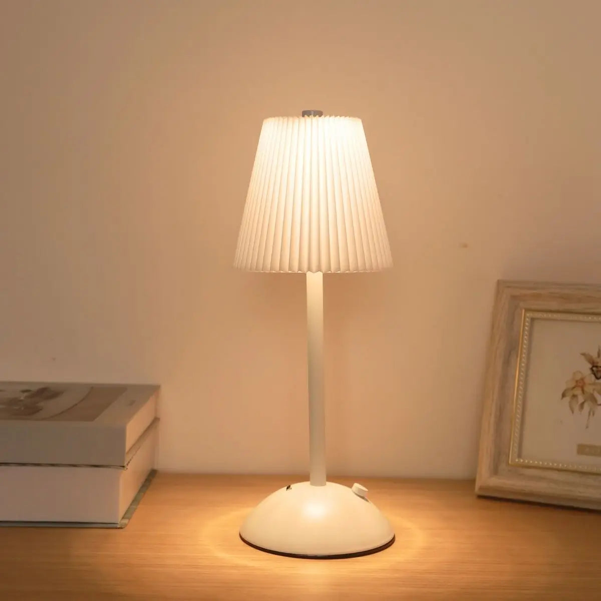 Minimally Pleated Decorative Desk Lamp with Touch Charging Three Color LED Lights for Bedroom and Living Room Decoration