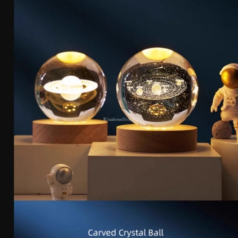 3D Crystal Lights Lamp Glowing Planetary Galaxy Night Light Crystal Ball Night Lights Bedside Light Home Decor Christmas Gift
