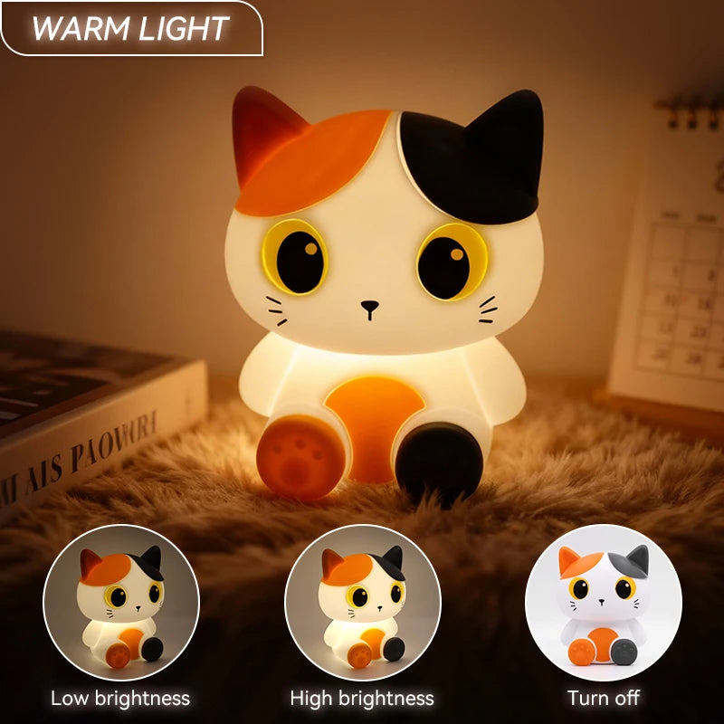 Tricolor Cat Night Light,Chargeable Bedside Lamp,Touch-Control Dimming,Timer Function,Ideal for Home Decor, Perfect Gift Choice
