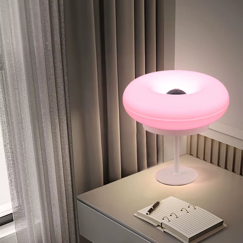 Artistic Creative Design Tall Table Lamp, Donut-Shaped Night Light, Touch Switch, Rechargeable, Three-Color Dimming, Suitable for Study Room, Bedroom, Living Room, Dining Bar, Decorative Lighting.