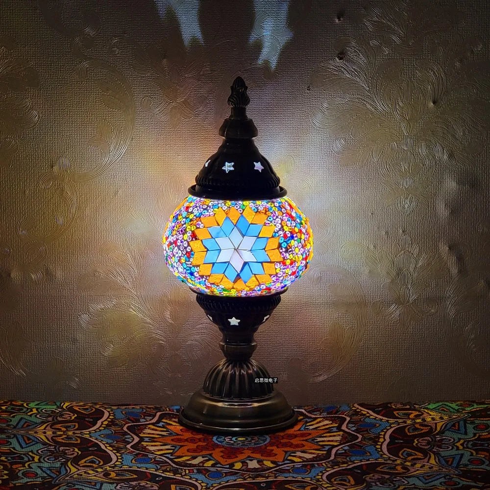 Newest Turkish Mosaic Table Lamp Vintage Art Deco Handcrafted Lamparas De Mesa Ball Glass Romantic Bed Light Led Night Lampe