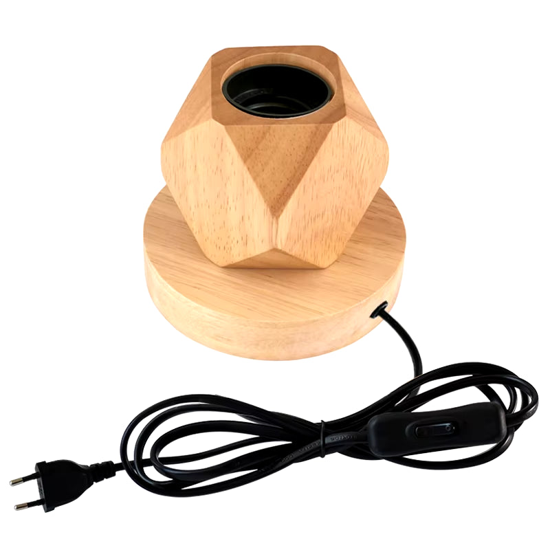 Modern Retro Wood Table Lamp Polyhedron E27 Desk Lamp EU Plug Living Room Bedroom Bedside Lamp Decor Wooden Base Table Light